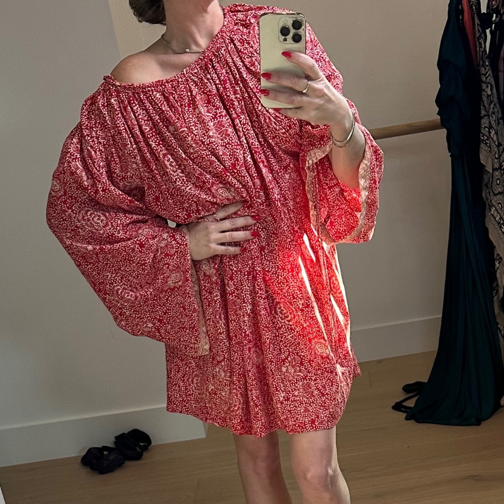 NWT XS Natalie Martin Red White Floral Silk Mini Dress - Festival Boho Chic!